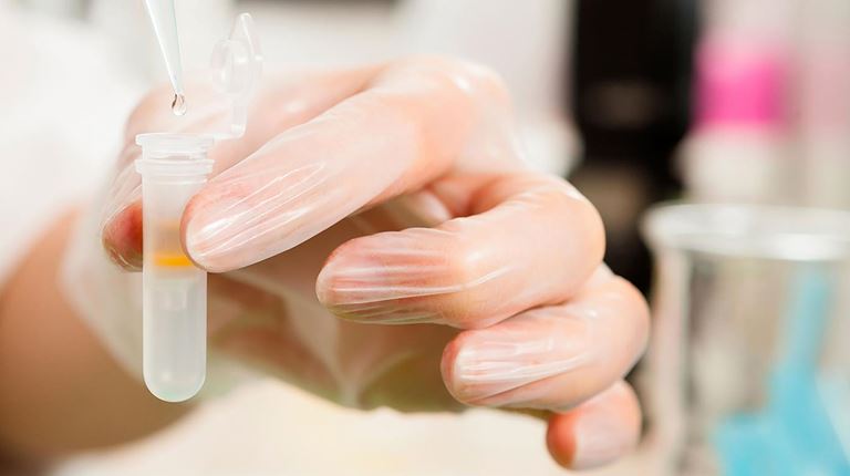 Hand holding a pipet cropped